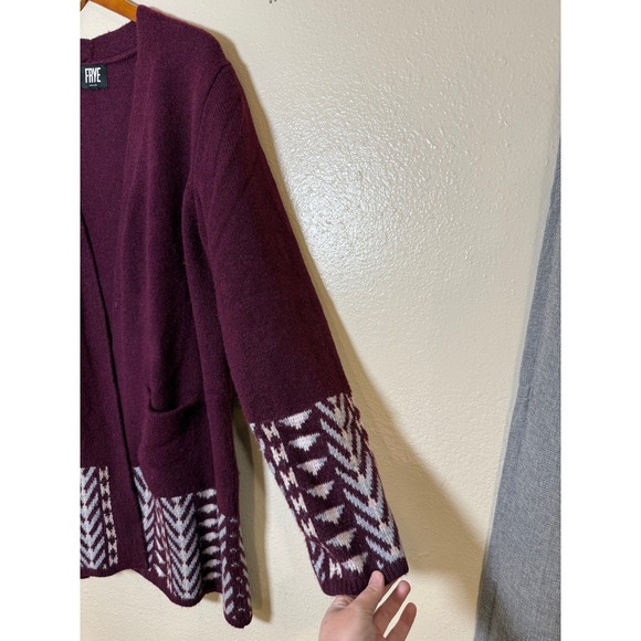 Frye Cardigan Women L Dark Red Purple Geometric Aztec Western Open Front READ - Picture 5 of 12